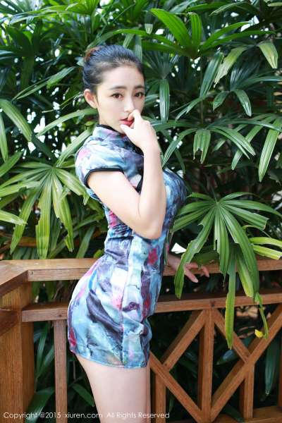 夏茉GIGI-旗袍+白色蕾丝吊袜装性感套图